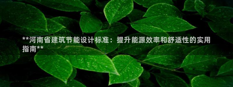 e尊国际是个黑网：**河南省建筑节能设计标准：提升能源效率和舒适性的实用
指南**